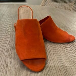 Tory Burch Mule Sandals Orange Suede Size 9.5